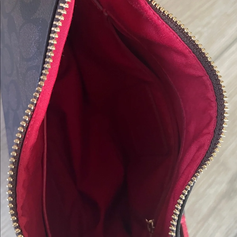 Coach Harley East/West Hobo in Signature - crescent canvas with red leather trim